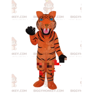 Στολή μασκότ BIGGYMONKEY™ με πορτοκαλί τίγρη με μαύρες ρίγες