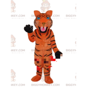 BIGGYMONKEY™ costume da mascotte di tigre arancione con strisce