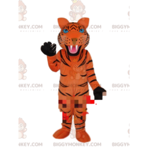 BIGGYMONKEY™ maskotkostume af orange tiger med sorte striber