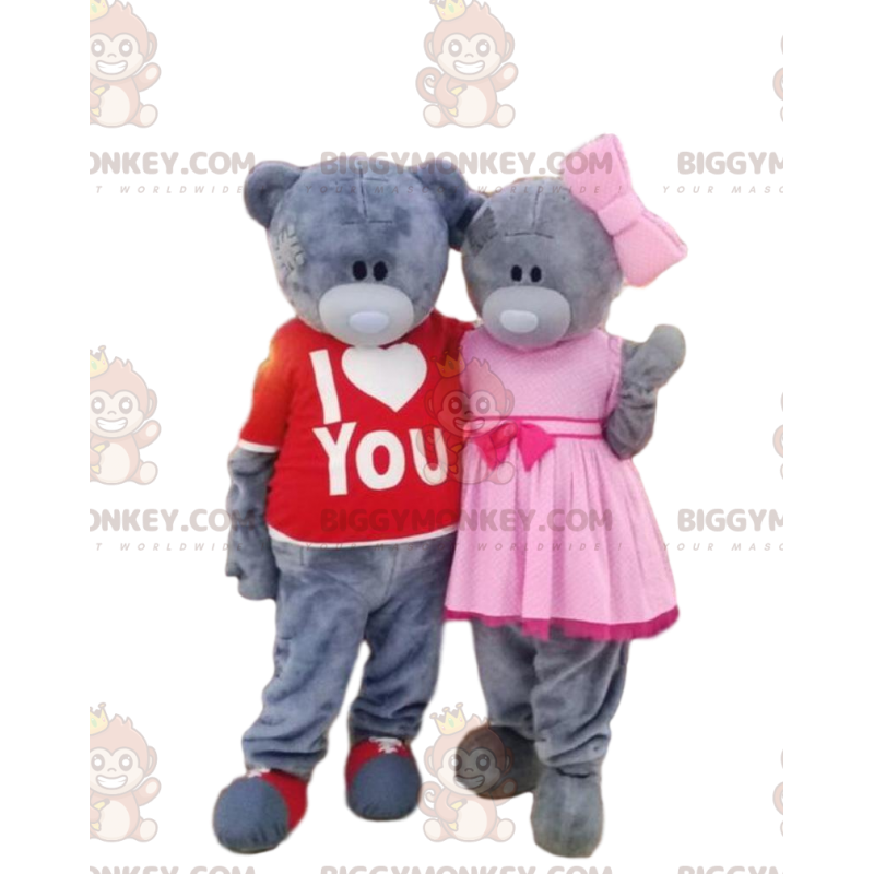 Duo de mascottes BIGGYMONKEY™ de nounours gris, costumes