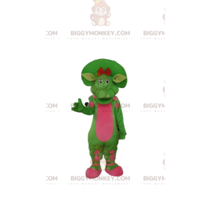 Traje de mascote BIGGYMONKEY™ de dinossauro verde e rosa, traje