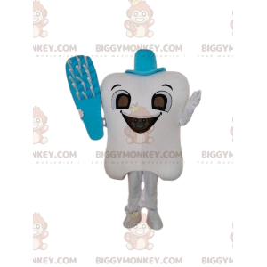 Witte tand BIGGYMONKEY™ mascottekostuum met een tandenborstel