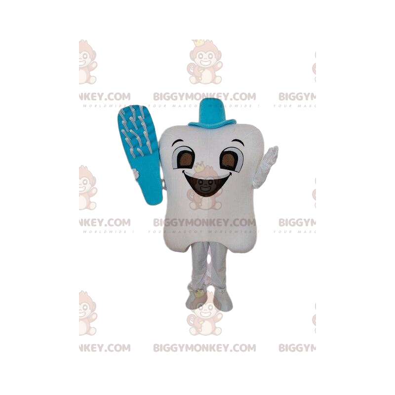 White tooth BIGGYMONKEY™ maskotdräkt med tandborste, tanddräkt