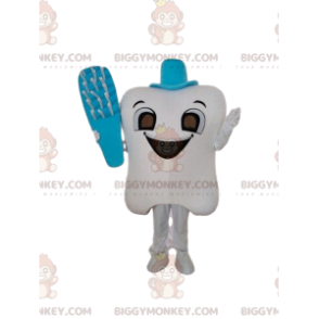 White tooth BIGGYMONKEY™ mascot costume with a toothbrush