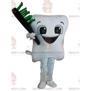 Hvid tand BIGGYMONKEY™ maskotkostume med tandbørste, kæmpe tand