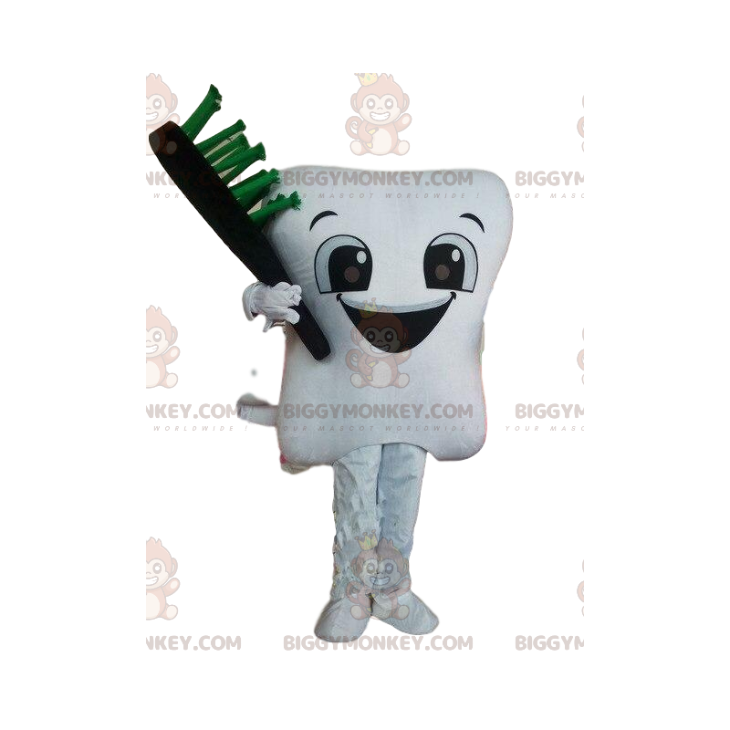 Costume da mascotte BIGGYMONKEY™ con dente bianco e spazzolino