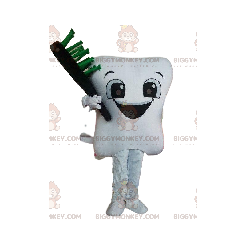 White Tooth BIGGYMONKEY™ Mascot Costume with Toothbrush, Giant