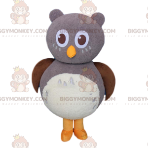 Costume de mascotte BIGGYMONKEY™ de hibou gris et blanc géant