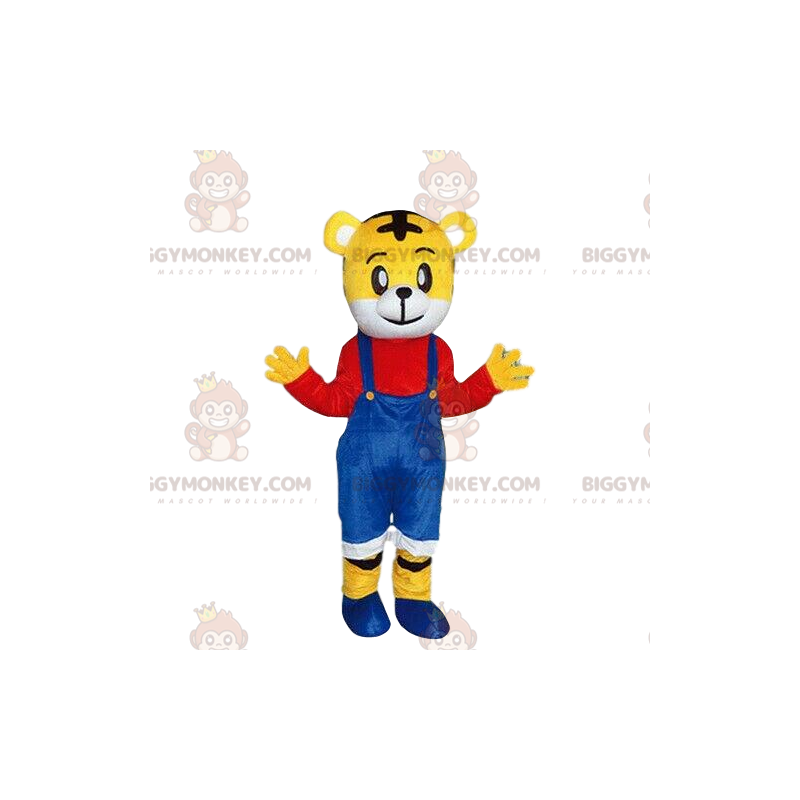 BIGGYMONKEY™ mascot costume of yellow tiger in colorful outfit