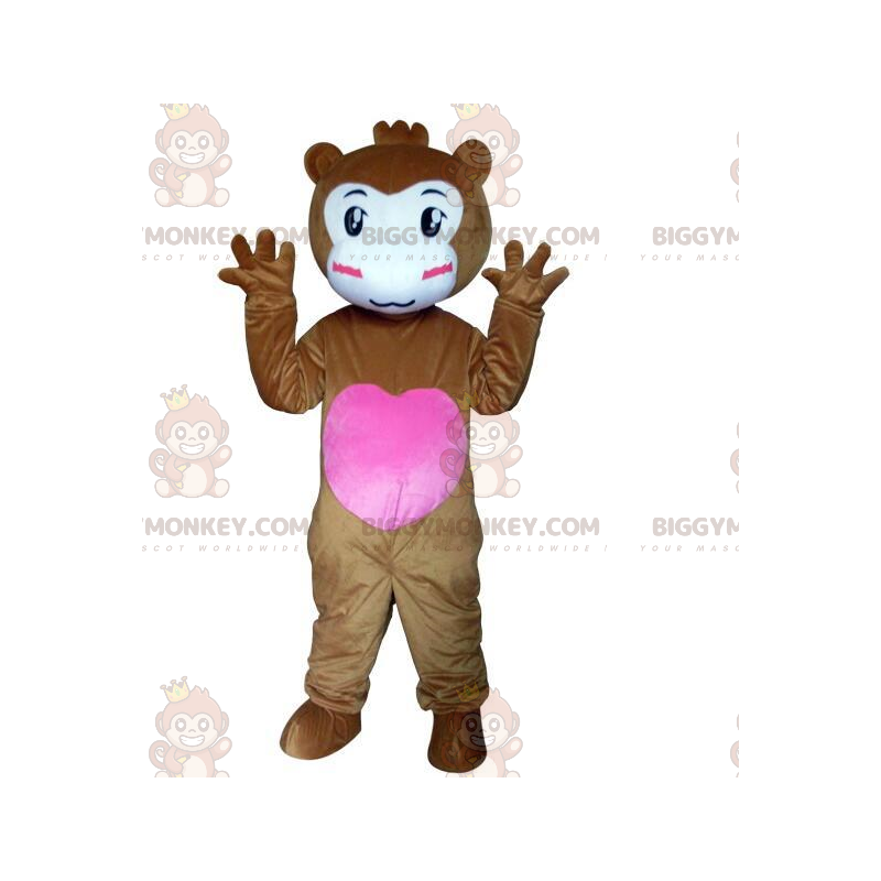 BIGGYMONKEY™ costume mascotte di scimmia marrone con cuore