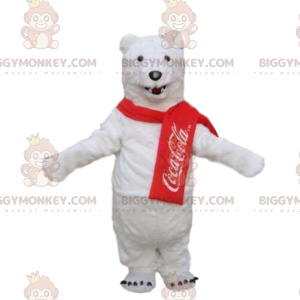 Isbjörn BIGGYMONKEY™ maskotdräkt, Coca Cola-dräkt, vit teddy -