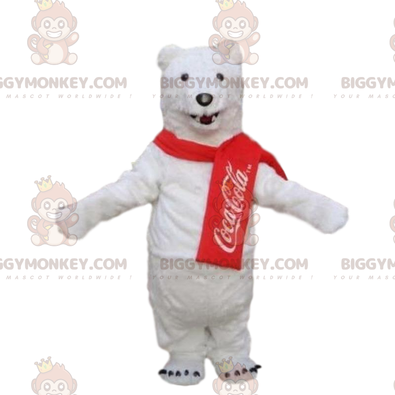 Isbjörn BIGGYMONKEY™ maskotdräkt, Coca Cola-dräkt, vit teddy -