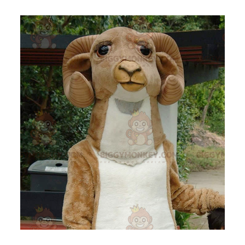 Disfraz de mascota de carnero marrón y blanco BIGGYMONKEY™ -