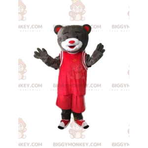 BIGGYMONKEY™ maskotdräkt av grå björn i röda sportkläder