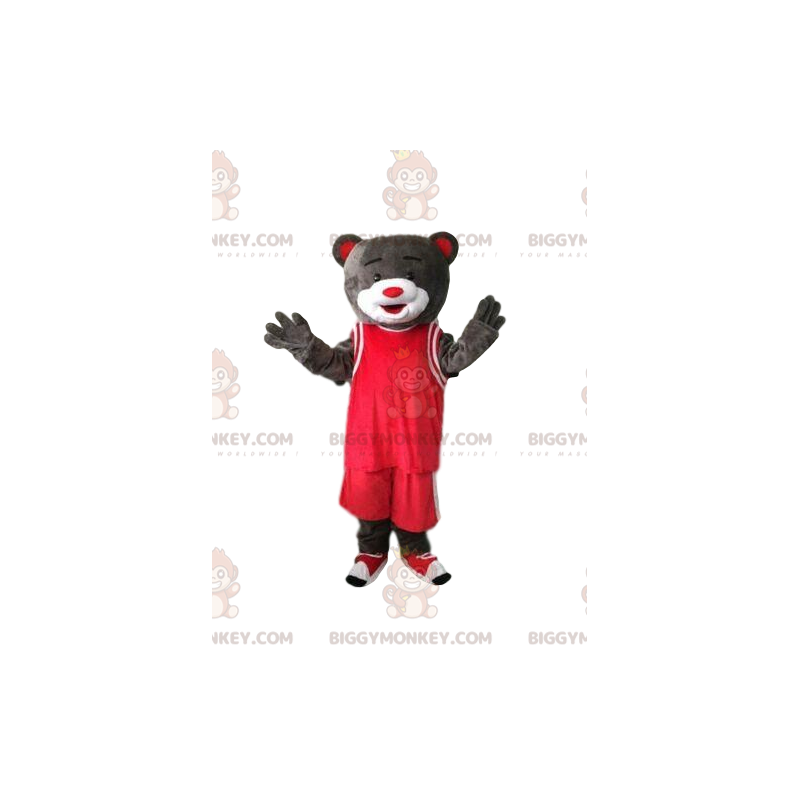 BIGGYMONKEY™ maskotdräkt av grå björn i röda sportkläder