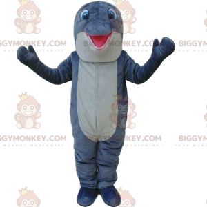 Traje de mascote BIGGYMONKEY™ golfinho cinza e branco, fantasia