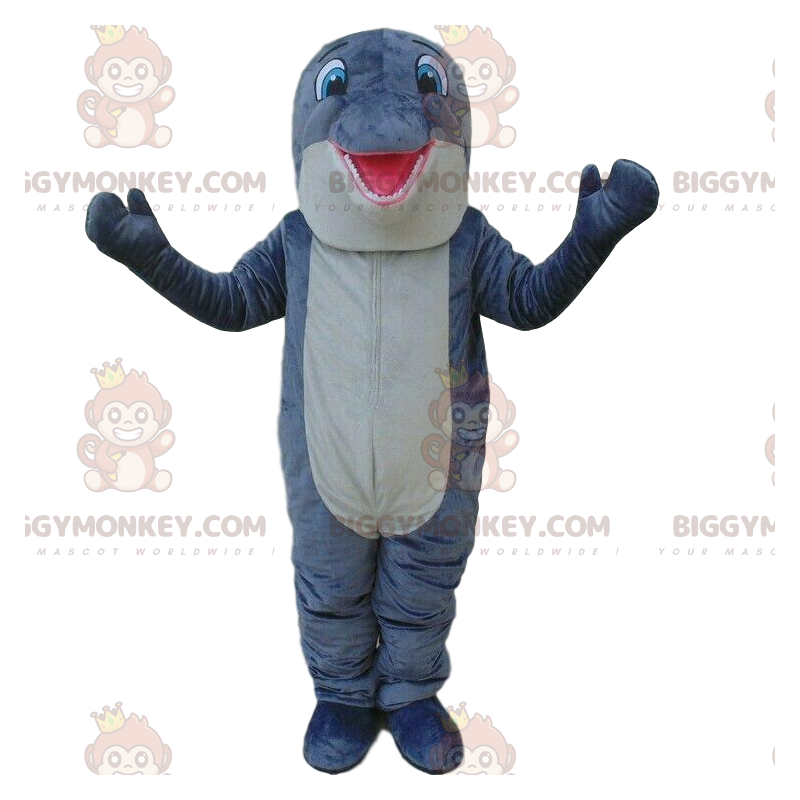 BIGGYMONKEY™ costume da mascotte delfino grigio e bianco