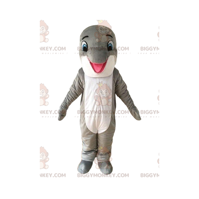 BIGGYMONKEY™ costume da mascotte delfino grigio e bianco