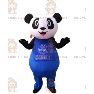 BIGGYMONKEY™ maskotdräkt av svart och vit panda i blå outfit