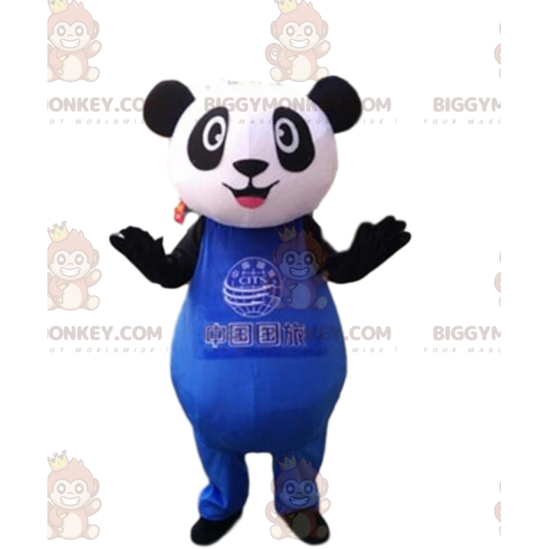 Traje de mascote BIGGYMONKEY™ de panda preto e branco em traje