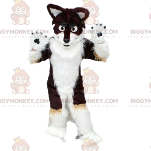 BIGGYMONKEY™ maskotdräkt huskyhund, svartvit, hårig rävdräkt -