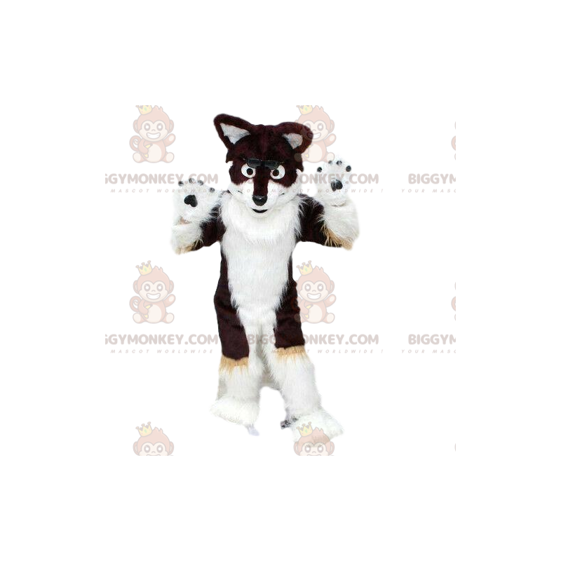 BIGGYMONKEY™ maskot kostume husky hund, sort og hvid, behåret