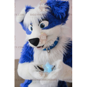 Disfraz de mascota de perro azul y blanco BIGGYMONKEY™ -