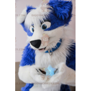 Costume mascotte BIGGYMONKEY™ cane blu e bianco -