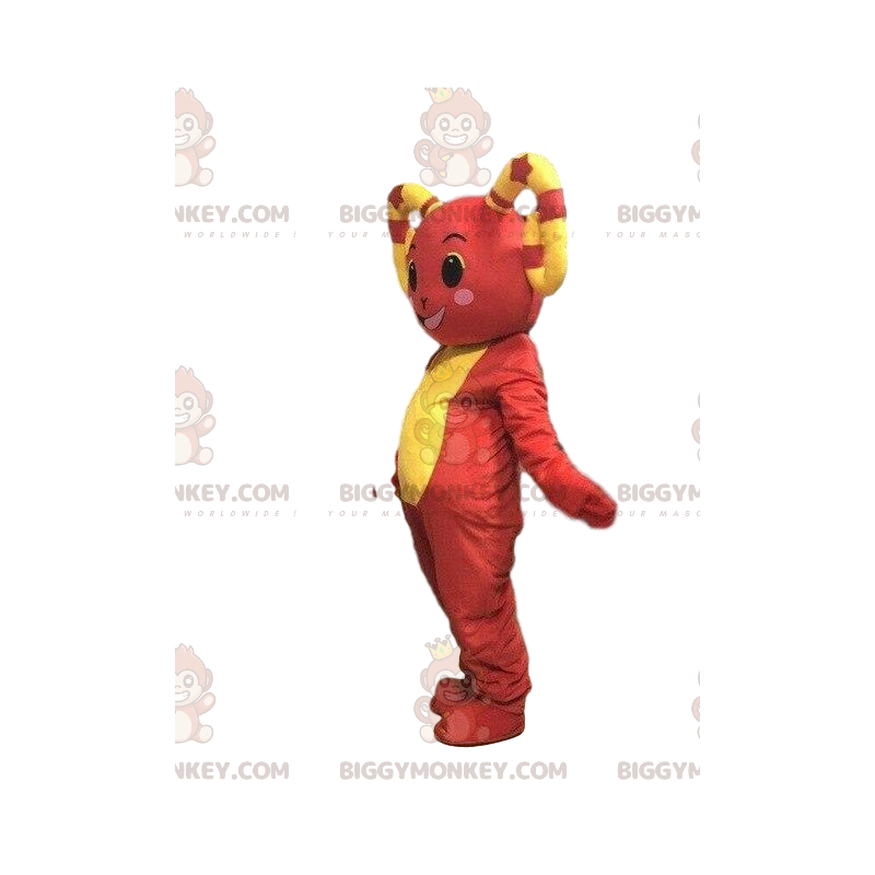 Costume de mascotte BIGGYMONKEY™ de mouton jaune et rouge