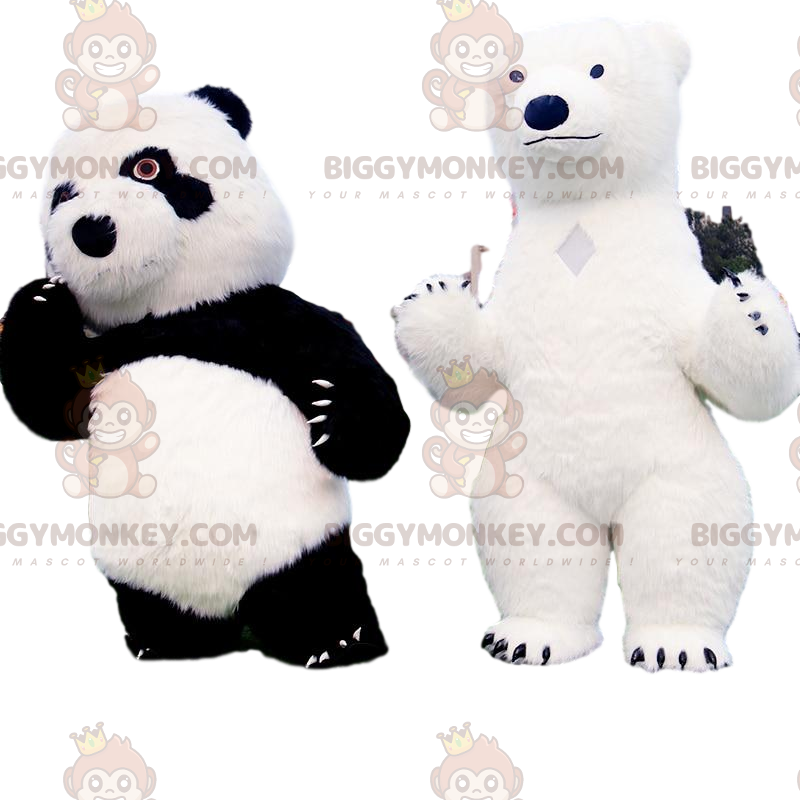 2 BIGGYMONKEY™s bear mascots, a panda and a polar bear -
