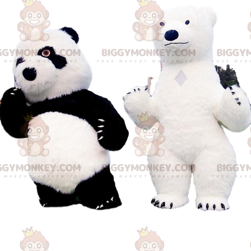 2 mascotas de oso BIGGYMONKEY™, un panda y un oso polar -