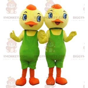 2 pollitos mascota de BIGGYMONKEY™, pájaros amarillos con