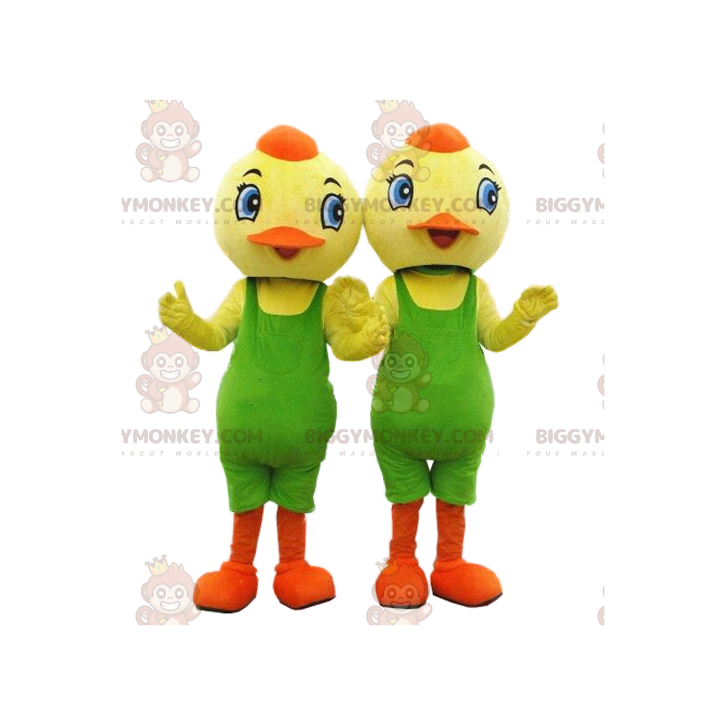 2 BIGGYMONKEY's kuiken mascotte, gele vogels met groen