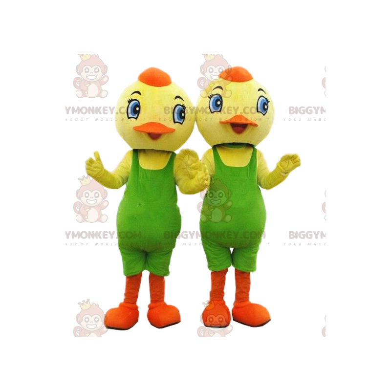 2 BIGGYMONKEY™s chick mascot, yellow birds with green leotard –