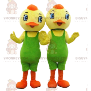 2 BIGGYMONKEY's kuiken mascotte, gele vogels met groen