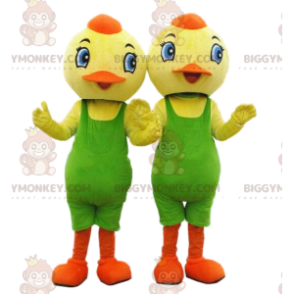 2 BIGGYMONKEY™s kyllingemaskot, gule fugle med grøn trikot -