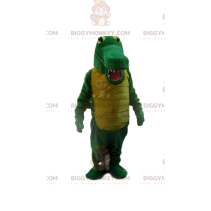 Groene en gele krokodil BIGGYMONKEY™ mascottekostuum