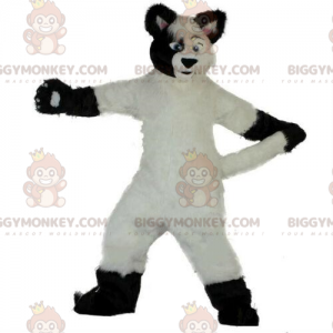 Traje de mascote BIGGYMONKEY™ cachorro branco e preto, macio e