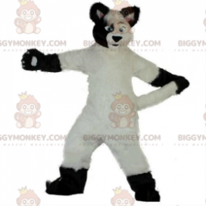 BIGGYMONKEY™ costume mascotte cane bianco e nero, morbido e