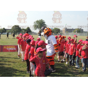 Costume de mascotte BIGGYMONKEY™ de tigre orange blanc et noir