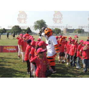 Costume de mascotte BIGGYMONKEY™ de tigre orange blanc et noir