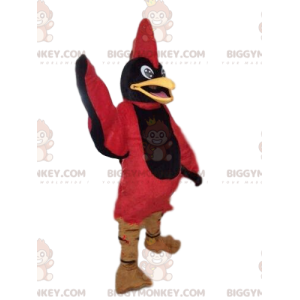 BIGGYMONKEY™ Maskottchenkostüm aus schwarzem und rotem Vogel