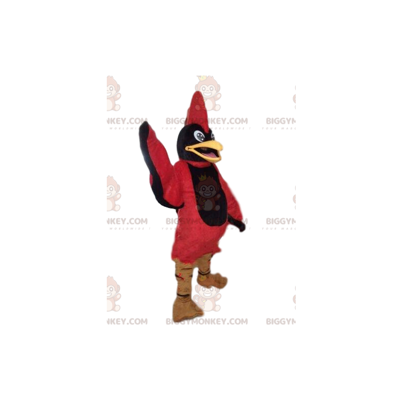 BIGGYMONKEY™ maskotdräkt av svart och röd fågel, örndräkt, röd