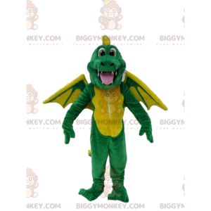 Disfraz de mascota BIGGYMONKEY™ dragón verde y amarillo