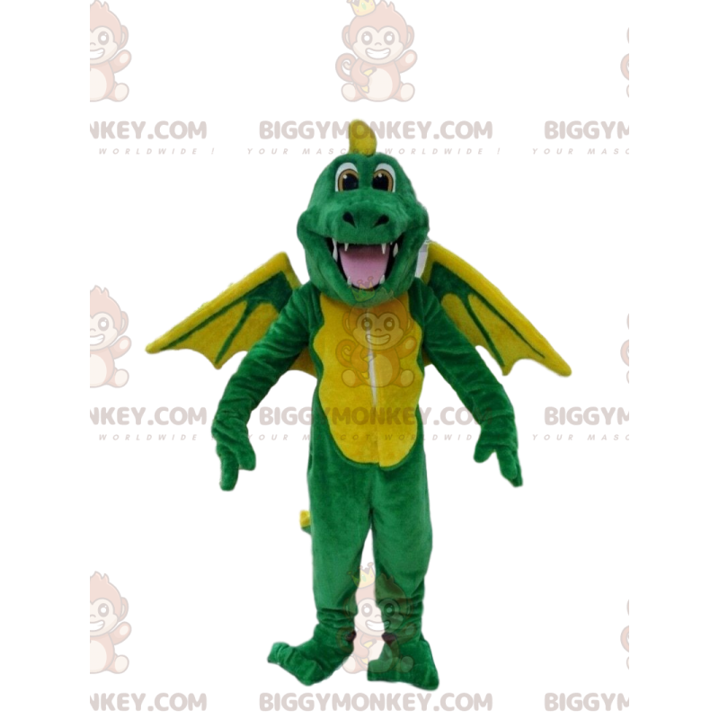 BIGGYMONKEY™ Maskottchenkostüm grüner und gelber Drache