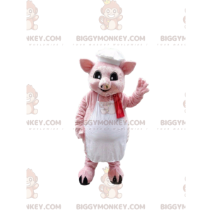 BIGGYMONKEY™ mascot costume of pink pig with a chef's hat, chef