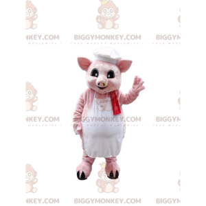 BIGGYMONKEY™ mascottekostuum van roze varken met koksmuts