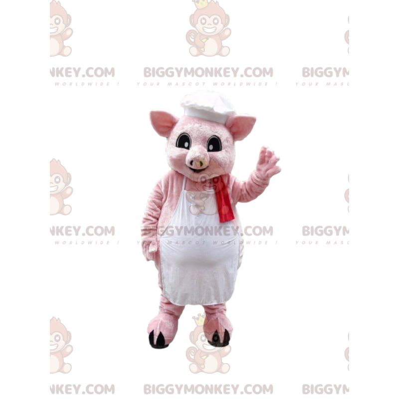BIGGYMONKEY™ maskotdräkt av rosa gris med kockmössa, kockdräkt