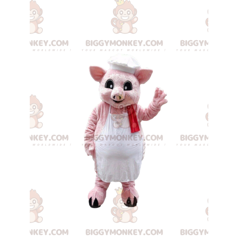 Traje de mascote BIGGYMONKEY™ de porco rosa com chapéu de chef