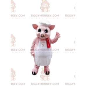 BIGGYMONKEY™ maskotdräkt av rosa gris med kockmössa, kockdräkt